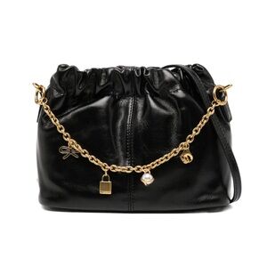 NEW Ted Baker essie charm bucket bag Elegant Black Leather Bag with Gold Chain